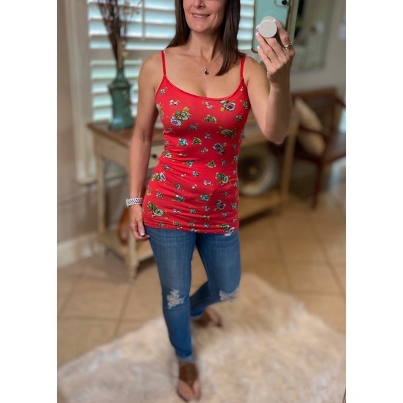 Floral Cami Adjustable Skinny Straps Red 2520 - Picture 1 of 8